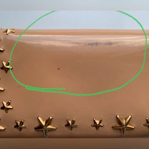 Jimmy Choo Nino Gold Star-Embossed Patent Leather Medium Size Trifold Wallet - Picture 15 of 17